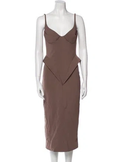 Pre-owned Et Ochs V-neck Midi Length Dress In Brown