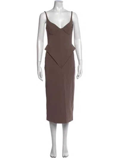 Pre-owned Et Ochs V-neck Midi Length Dress In Brown