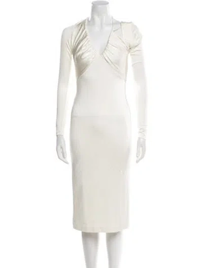 Pre-owned Et Ochs V-neck Midi Length Dress In Neutral