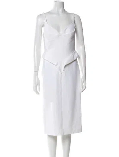 Pre-owned Et Ochs V-neck Midi Length Dress In White