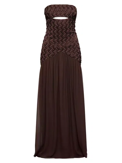 Et Ochs Amara Cutout Smocked Strapless Gown In Brown