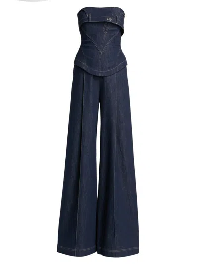 Et Ochs Women's Jordan Denim Corset Wide-leg Jumpsuit In Blue