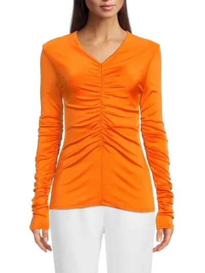 Et Ochs Leilani Ruched Top In Caution Orange