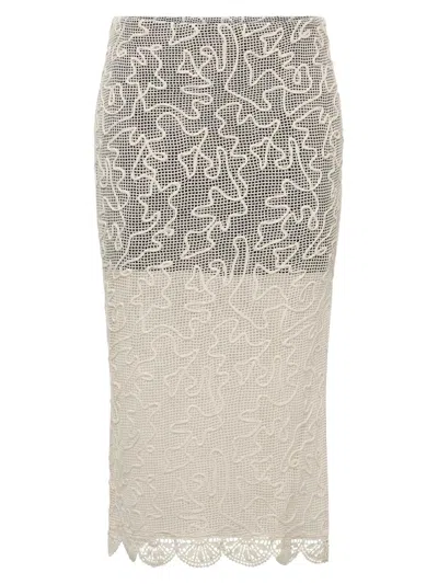 Et Ochs Women's Willis Embroidered Cotton Mesh Midi-skirt In Gray