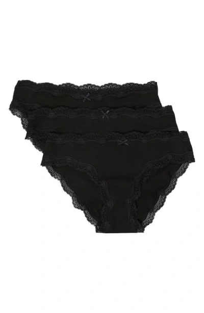Etam 3-pack Lace-trimmed Bikini Panties In Black
