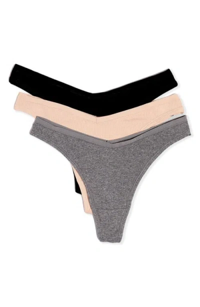 Etam 3-pack Rib Thongs In Multi