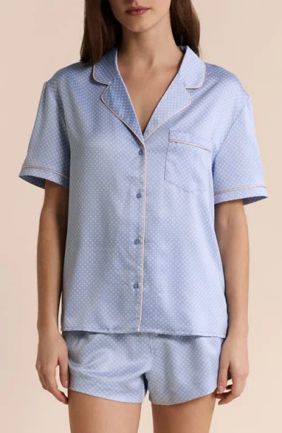 Etam Abel Short Sleeve Chemise Button-up Pajama Shirt In Blue
