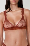 Etam Allusion Ruffle Lace Bralette In Brown