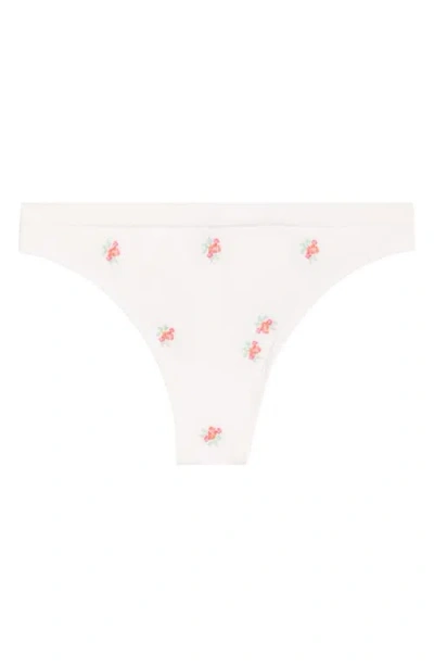 Etam Amande Floral Cotton Blend Thong In White