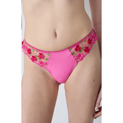 Etam Amour Embroidered Tanga Thong In Pink