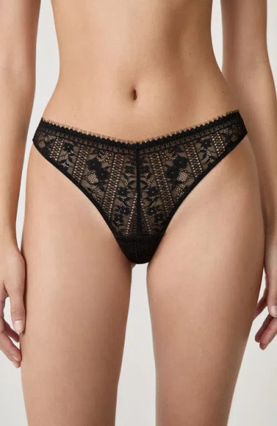 Etam Aura Lace Tanga Thong In Black