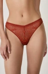 Etam Aura Lace Tanga Thong In Brown