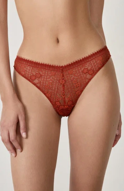 Etam Aura Lace Tanga Thong In Brown