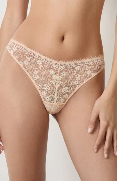 Etam Aura Lace Tanga Thong In Pink