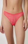 Etam Aura Lace Tanga Thong In Pink