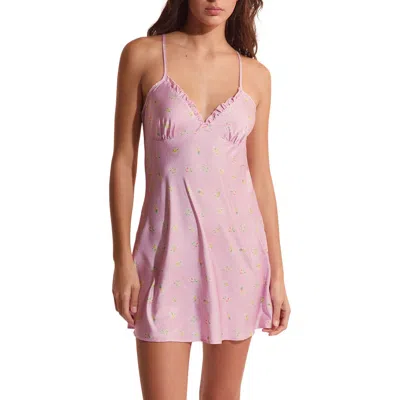 Etam Baie Floral Ruffle Trim Nightgown In Pink