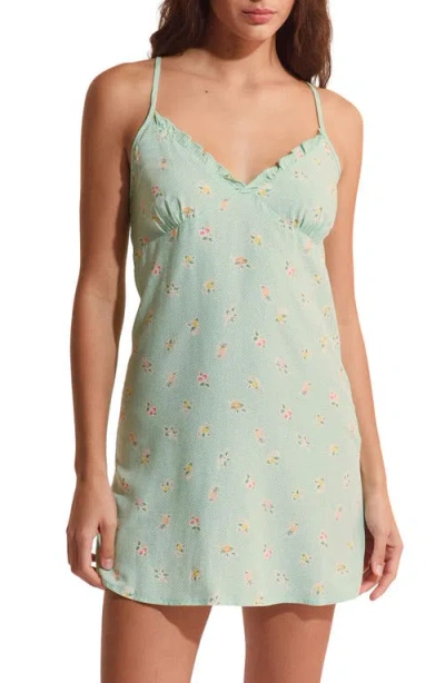 Etam Baya Floral Ruffle Trim Nightgown In Green