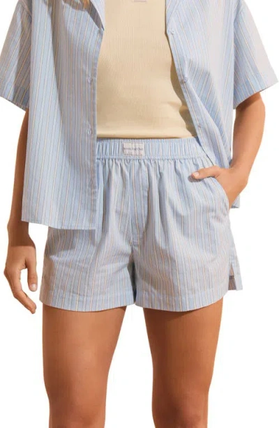 Etam Benicio Cotton Pajama Shorts In Light Blue