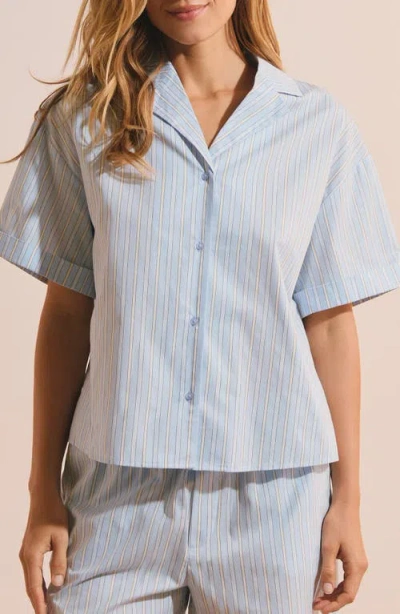 Etam Benicio Striped Cotton Chemise In Light Blue