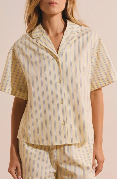 Etam Benicio Striped Cotton Chemise In Light Yellow