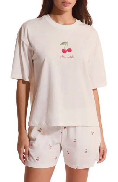 Etam Berry Cherry Print Cotton Sleep Shorts In White
