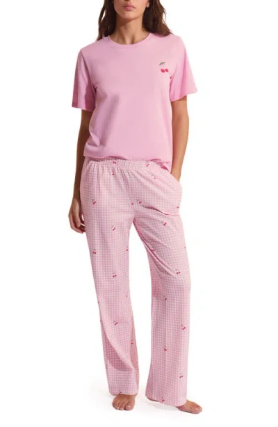 Etam Bonnie Cherry Print Cotton Pajama Top & Pants Set In Multi