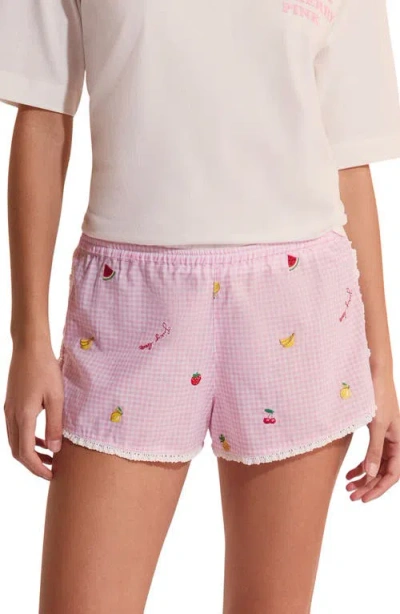 Etam Brisa Cotton Pajama Shorts In Pink