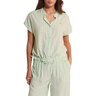 Etam Brise Plaid Button-up Sleep Shirt In Green