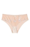 Etam Champetre Embroidered Satin & Mesh Briefs In Neutral