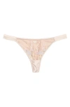 Etam Champetre Embroidered Satin & Mesh Thong In Neutral
