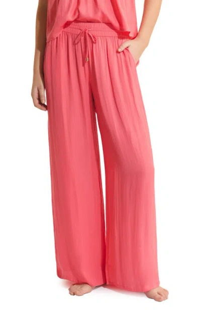 Etam Cheeta Wide Leg Pajama Pants In Pink