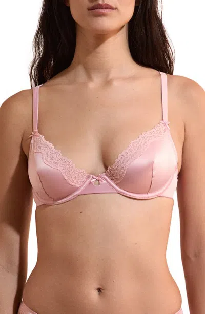 Etam Chuchotee Classique Lace Trim Satin Bra In Pink