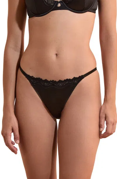 Etam Chuchotee Lace Trim Satin Panties In Black