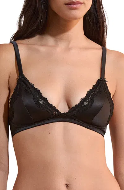 Etam Chuchotee Lace Trim Satin Triangle Bralette In Black
