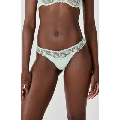 Etam Daisy Embroidered Tanga Thong In Green