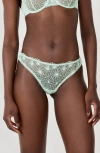 Etam Daisy Embroidered Thong In Green