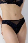 Etam Danseuse Mesh & Lace Briefs In Night Blue