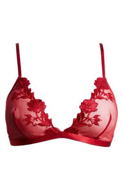 Etam Desinvolte Embroidered Mesh Triangle Bra In Red