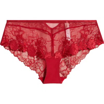 Etam Desinvolte Embroidered Tulle Boyshorts In Red
