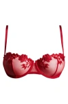 Etam Desinvolte Embroidered Underwire Balconette Bra In Red