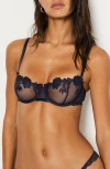 Etam Desinvolte Embroidered Underwire Balconette Bra In Night Blue