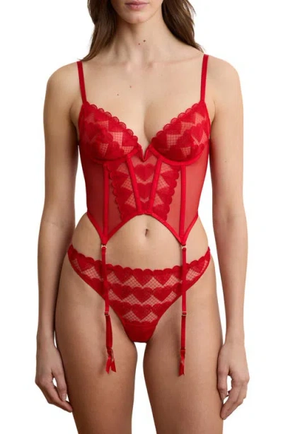 Etam Desir Heart Embroidered Bustier In Red