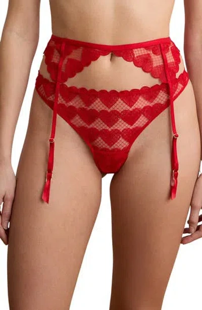 Etam Desir Heart Embroidered Garter Belt In Red