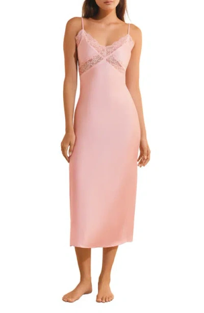 Etam Desire Lace Trim Long Chemise In Pink