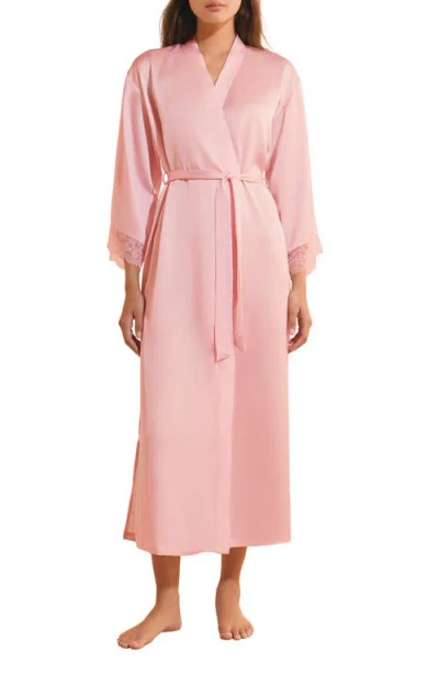 Etam Desire Lace Trim Long Robe In Pink