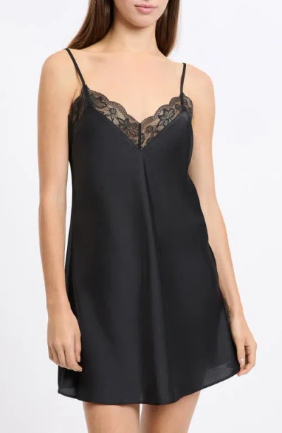 Etam Desire Lace Trim Satin Chemise In Black