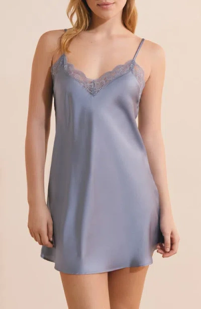 Etam Desire Lace Trim Satin Chemise In Blue