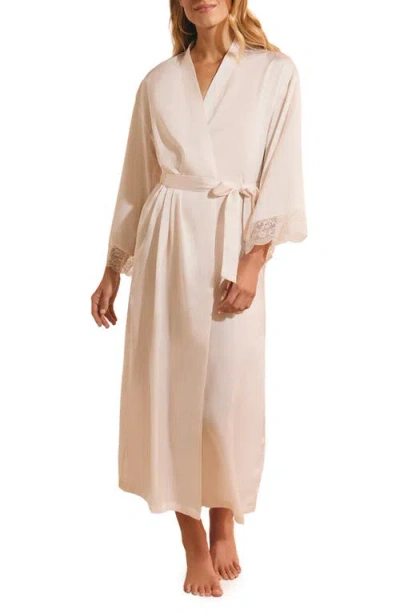 Etam Desire Lace Trim Satin Robe In Neutral