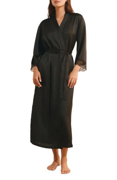 Etam Desire Satin Long Robe In Blue