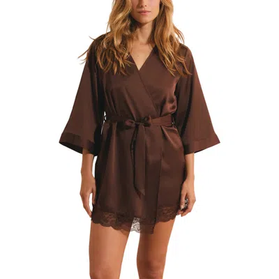 Etam Desire Satin Robe In Brown